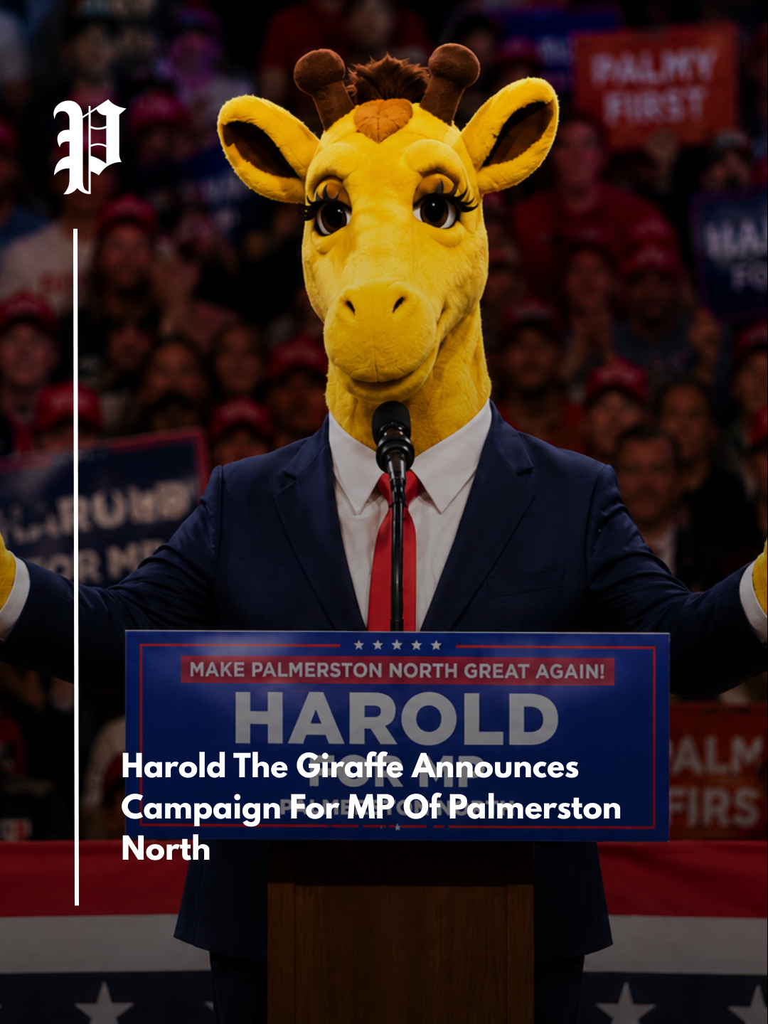 Harold The Giraffe Announces Campaign For MP Of Palmerston North